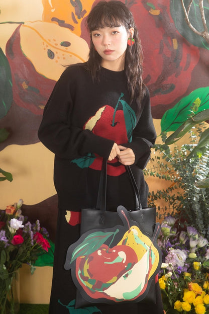 Fruit Print Black Tote Bag