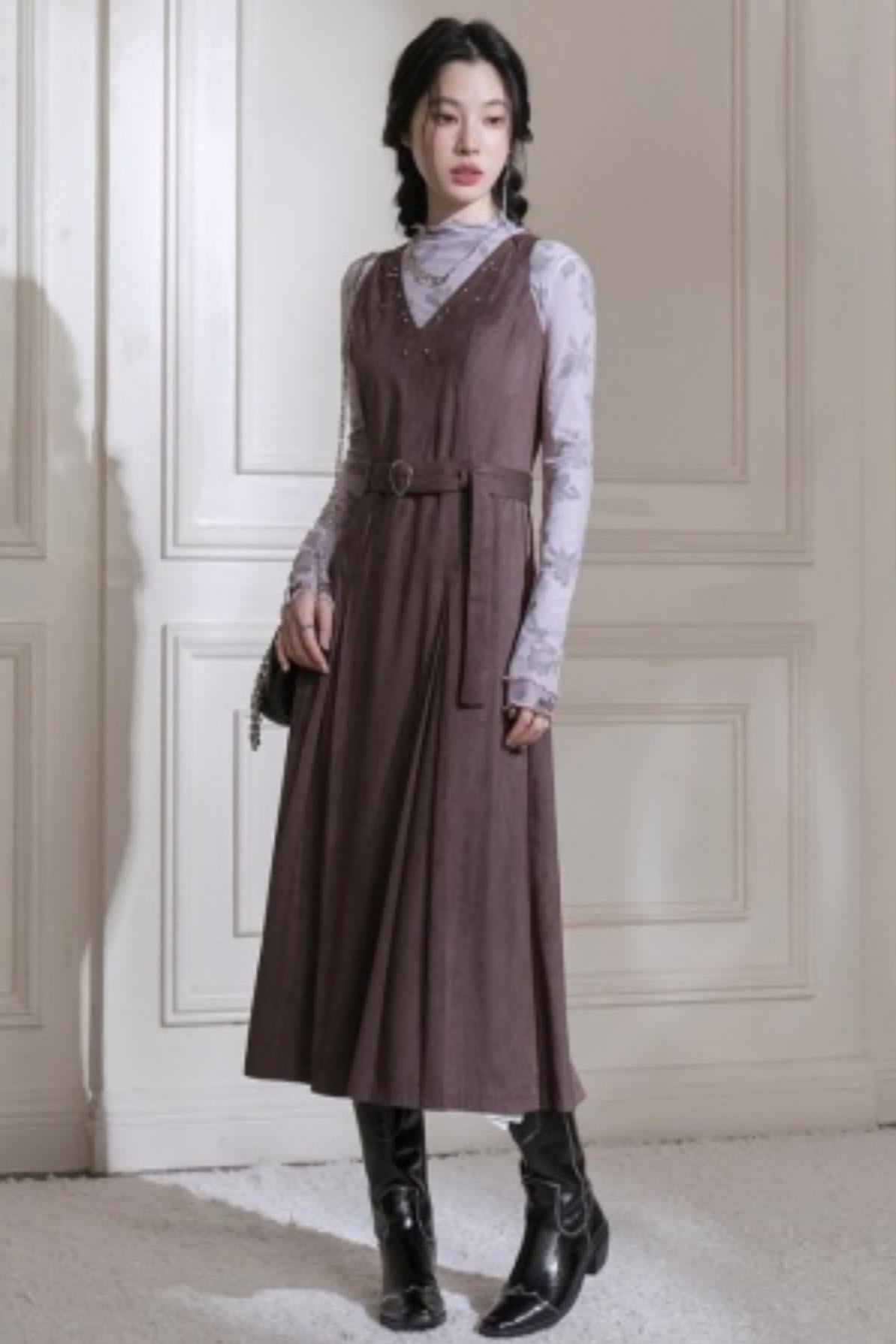 Twilight Gray Purple Studded Vest Dress