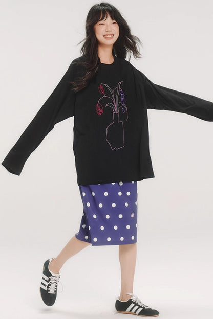 Casual Flower Art Raglan Sleeve T-Shirt