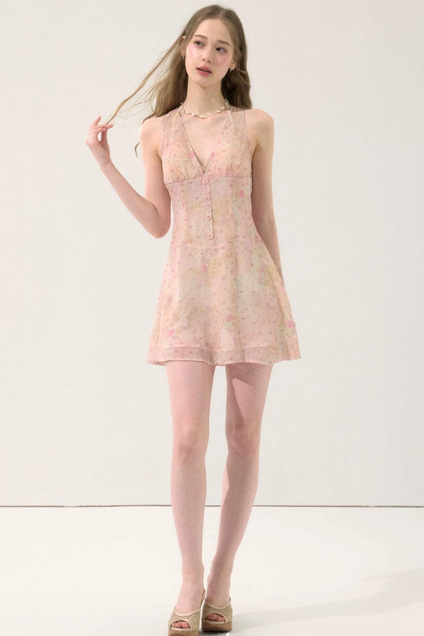 Sweet Pink Floral Chiffon Dress