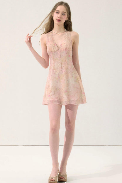 Sweet Pink Floral Chiffon Dress