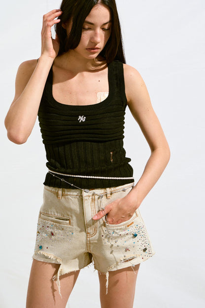 Jeweled Denim Shorts
