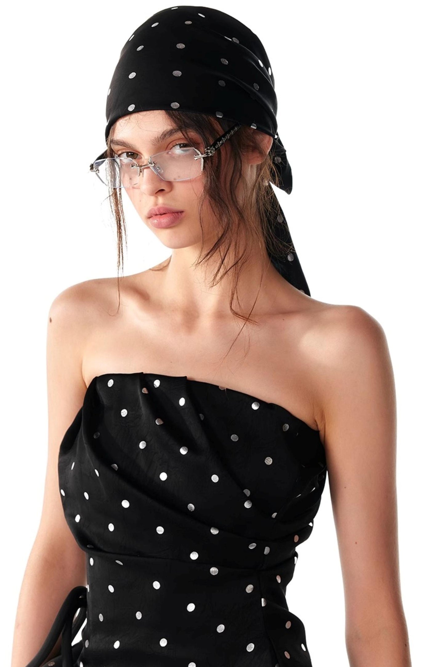 Silver Polka Dot Silk Scarf