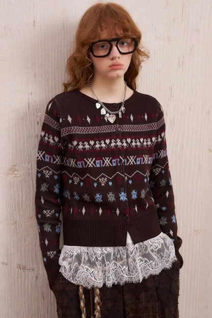 Jacquard Embroidery Slim Cardigan