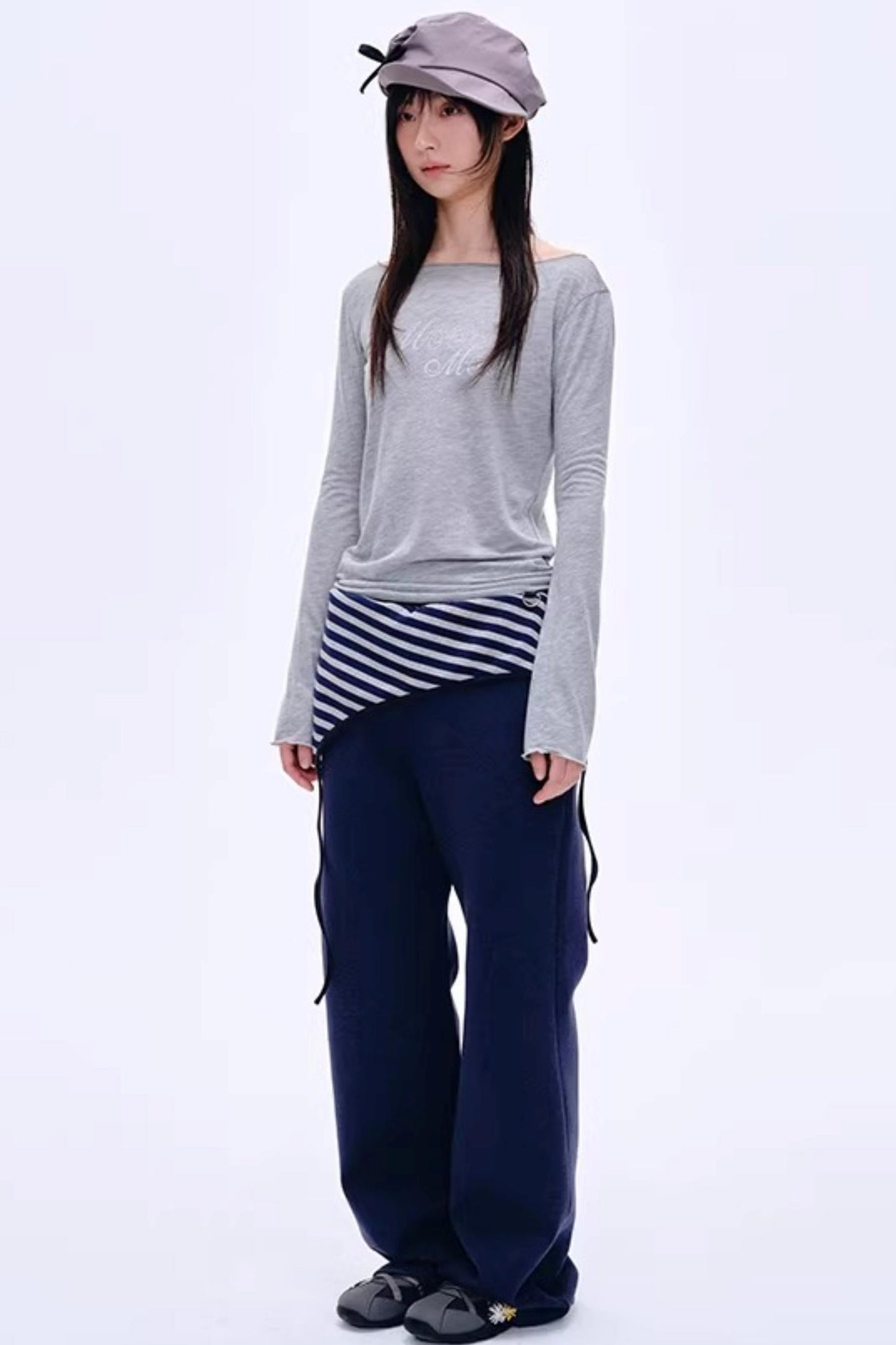 Color-Blocked Striped Cotton Pants