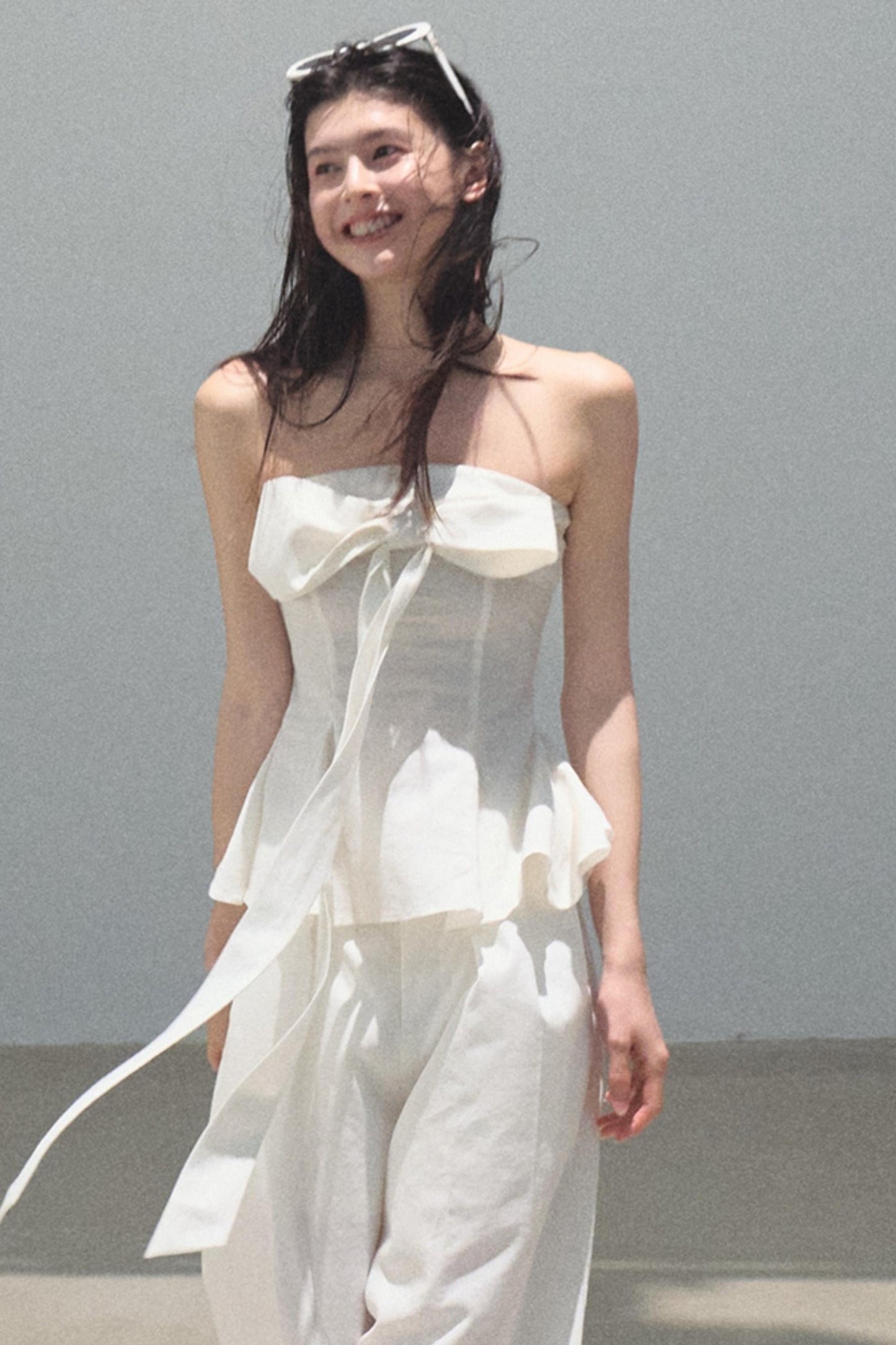 Eternal River Linen Bandeau Top & Wide-Leg Trousers Set-Up