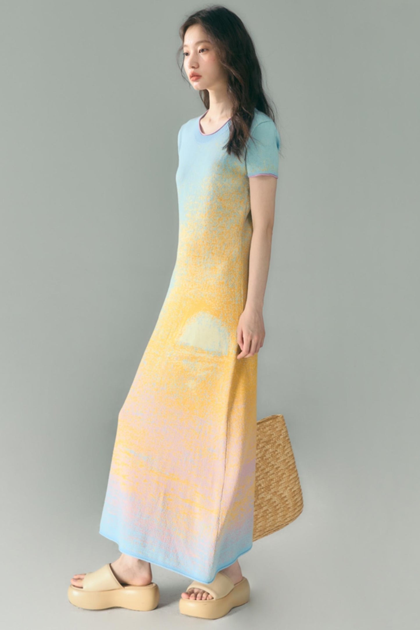 Hand-Painted Cloud Jacquard Tencel Knitted Dress