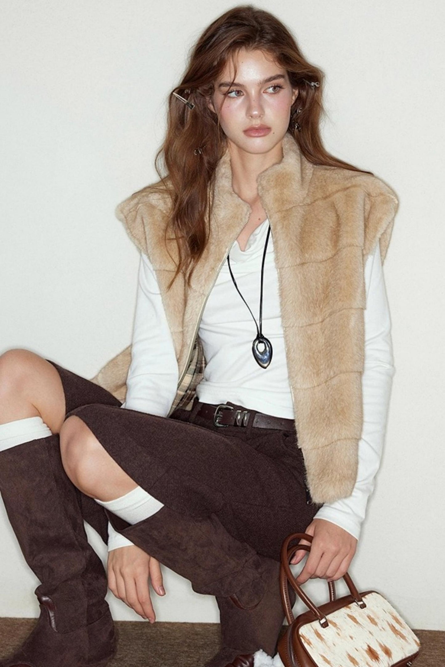 Stand-Up Collar Reversible Fur Vest