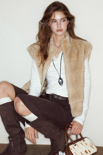 Stand-Up Collar Reversible Fur Vest