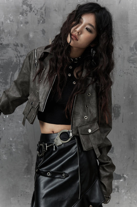 Vintage Distressed Punk Leather Jacket