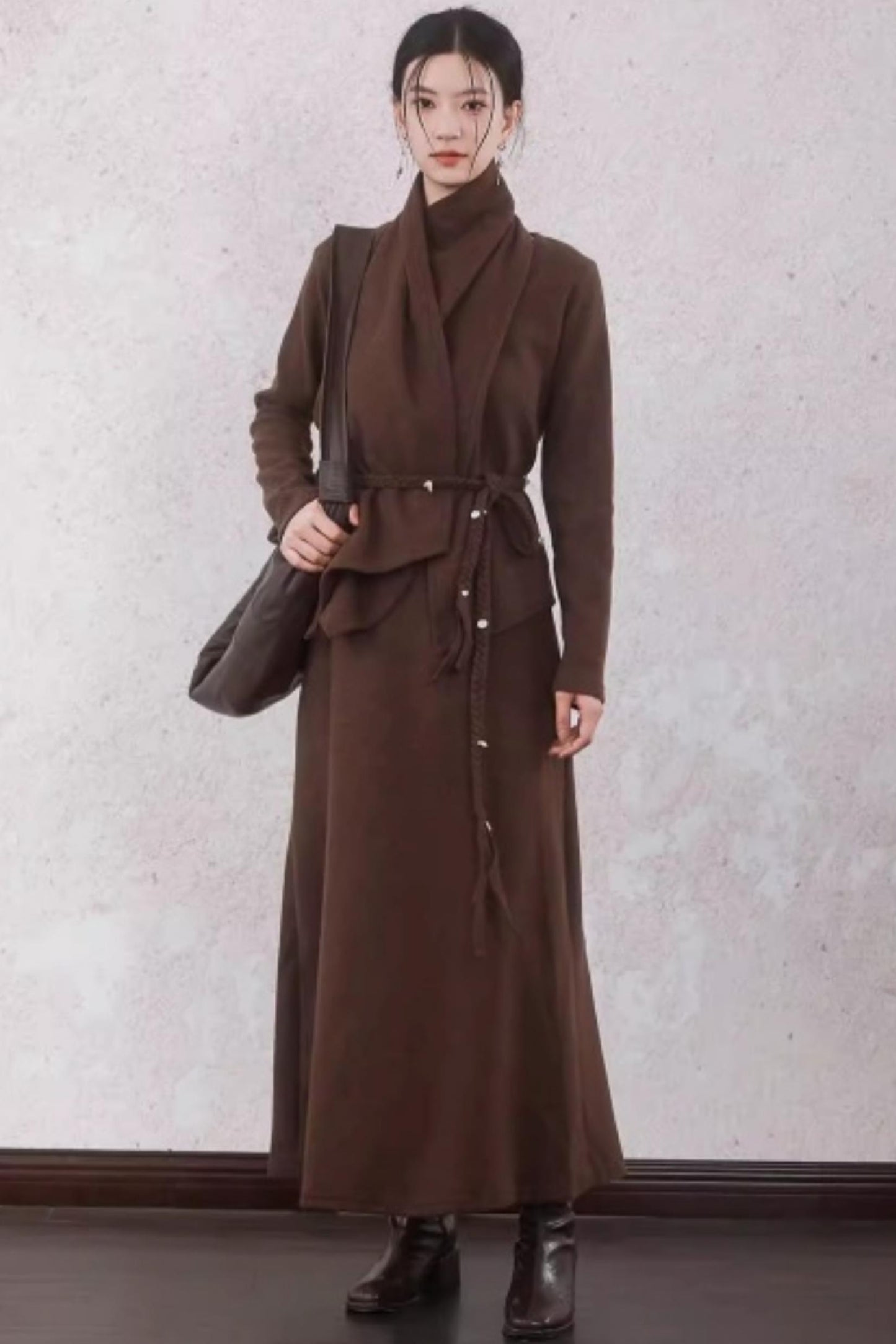 Chestnut Brown Knitted Sweater Set-Up