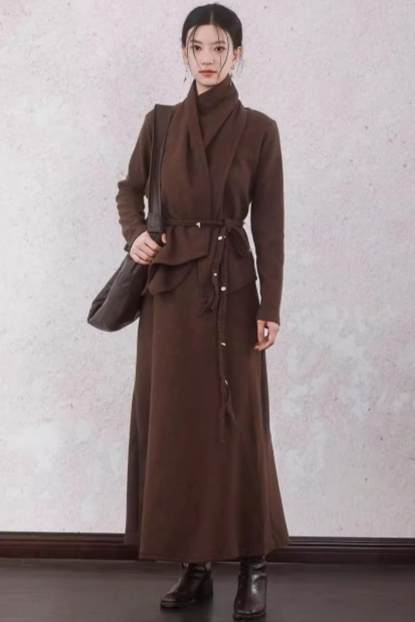 Chestnut Brown Knitted Sweater Set-Up