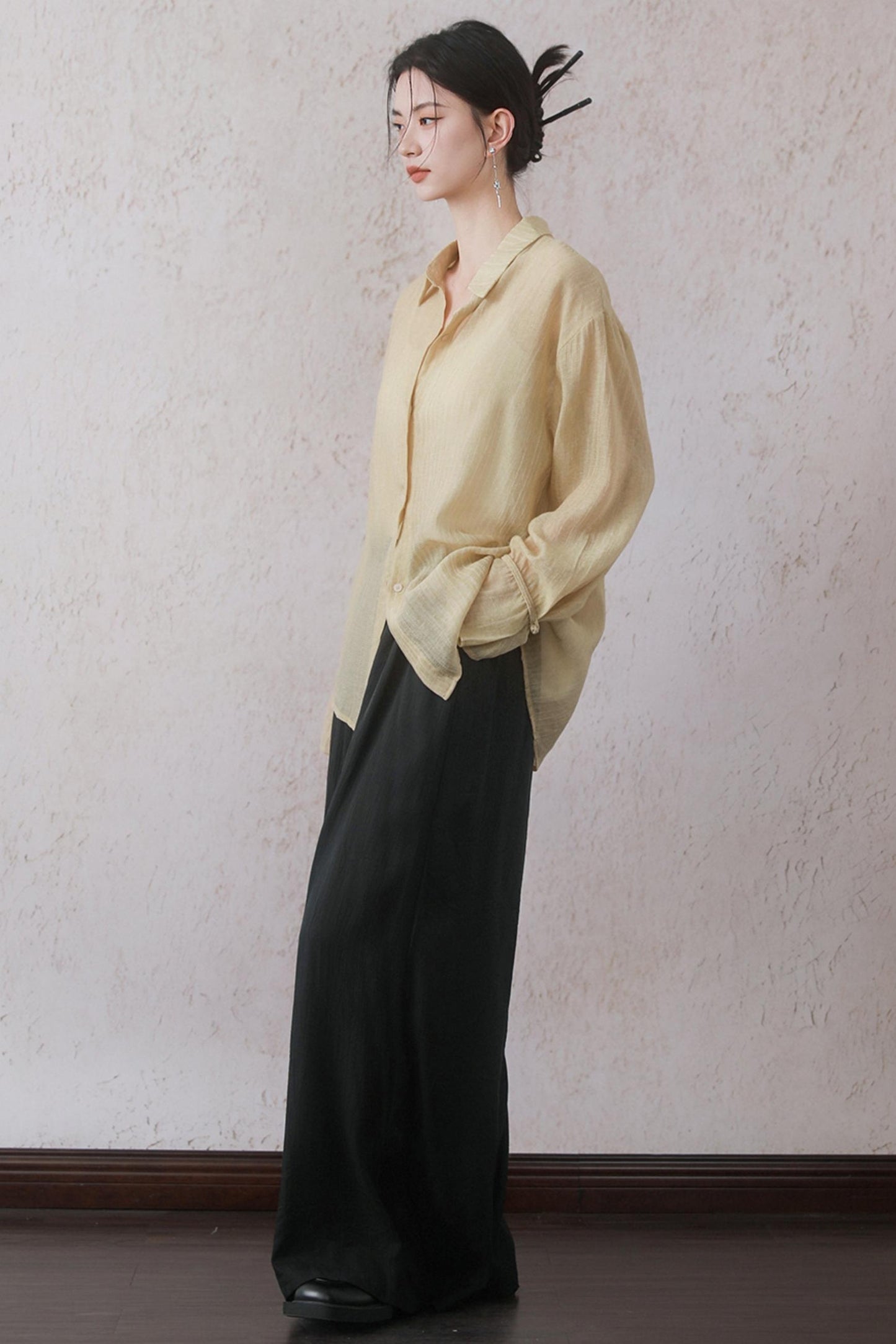 Sun-Protective Yellow Striped Shirt