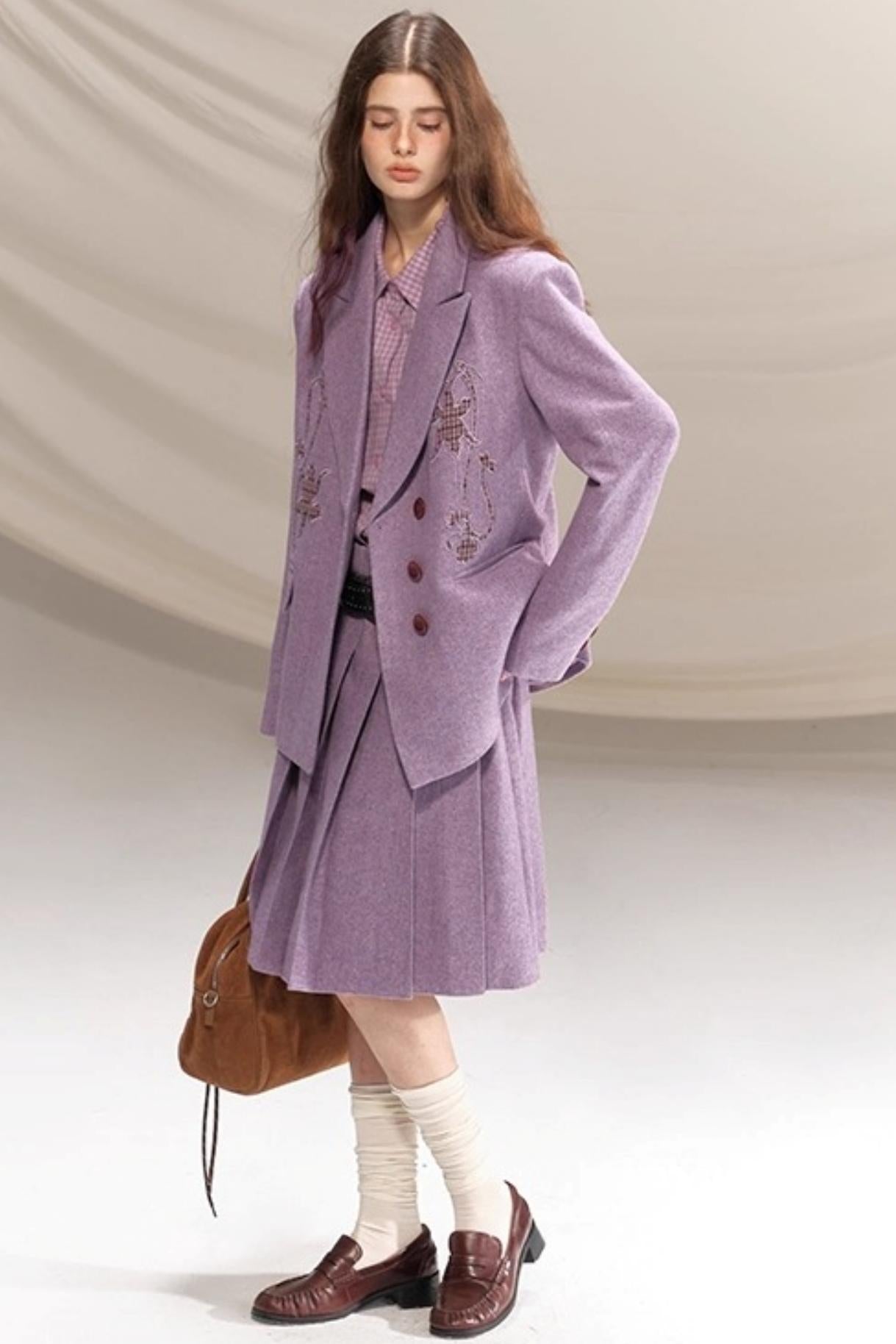 Wool Houndstooth Preppy Suit Skirt Set-Up