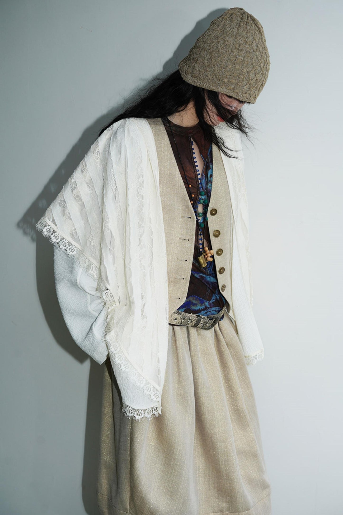 Vintage Paneled Lace Cropped Cardigan Coat