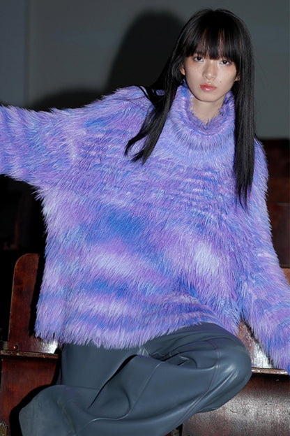 Knitted High-Neck Plush Sweater