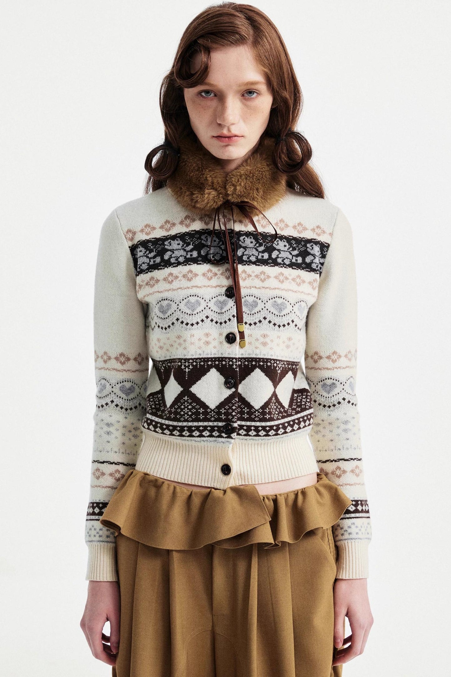 Lace-Up Fur Collar Scarf