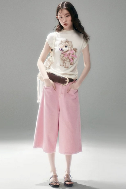 Bow-Tie Jacquard Cotton T-Shirt Set-Up
