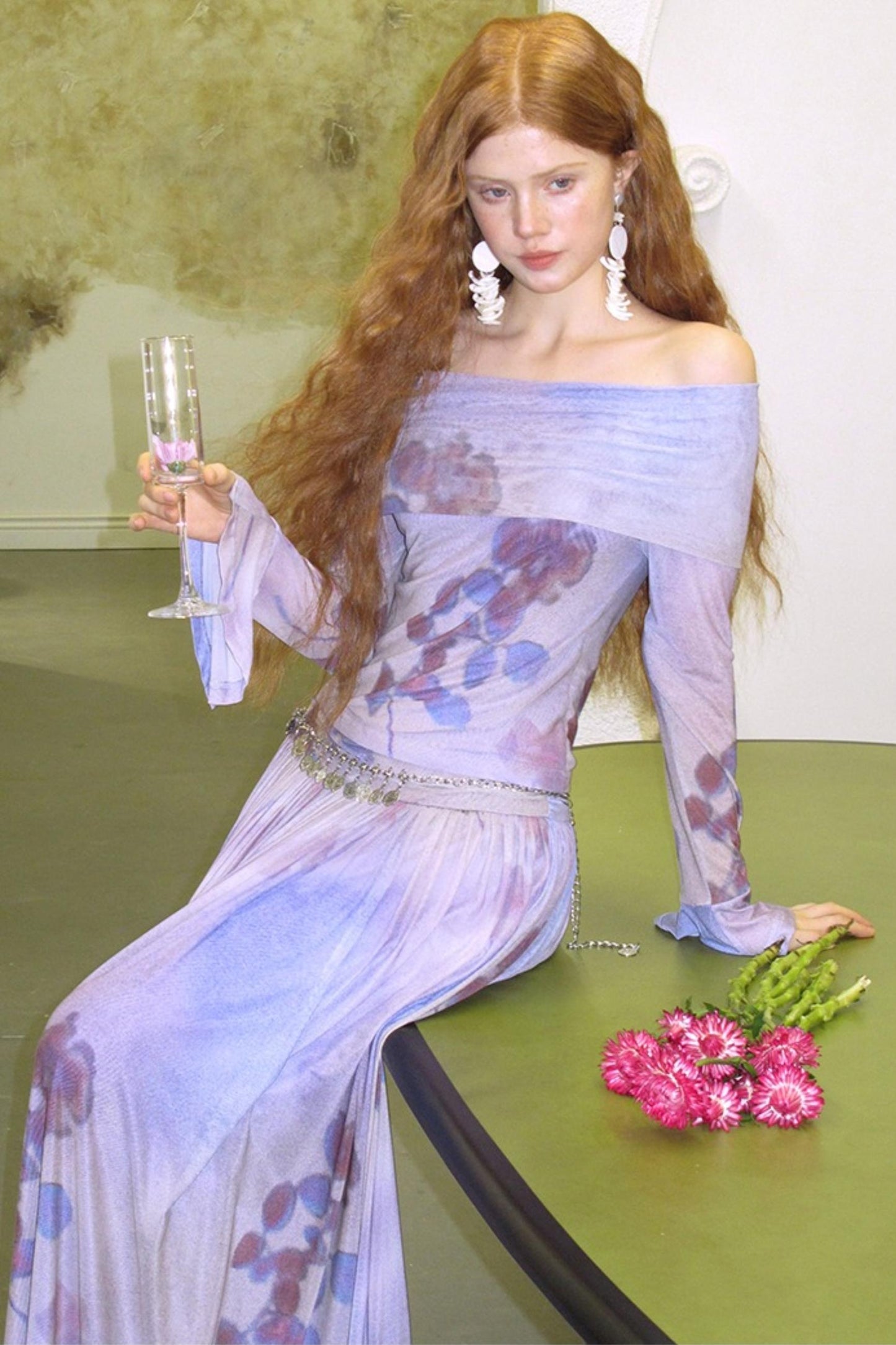 Freesia Purple One-Shoulder Top & Skirt Set-Up