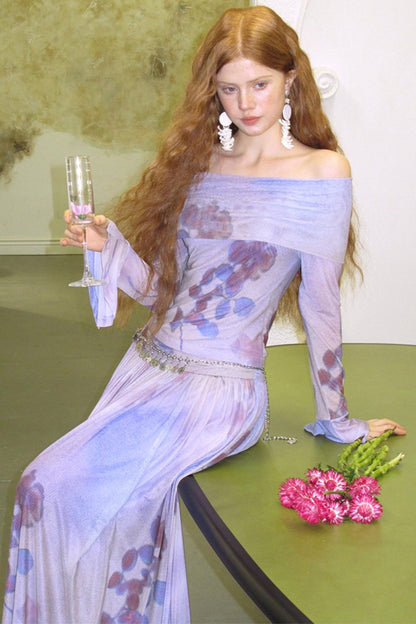 Freesia Purple One-Shoulder Top & Skirt Set-Up