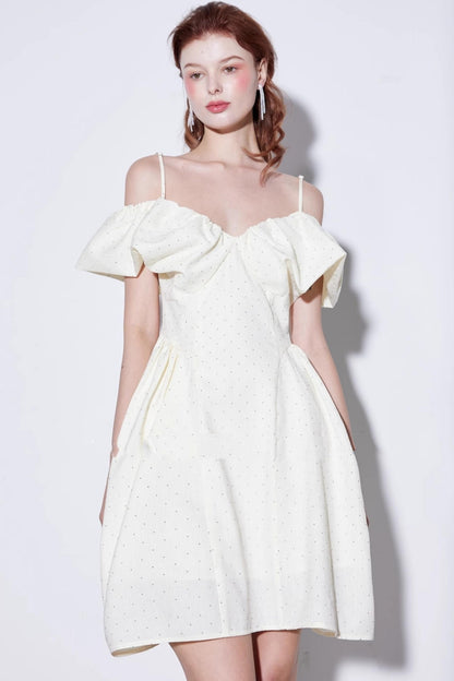 Rhinestone Puff Sleeve Dress