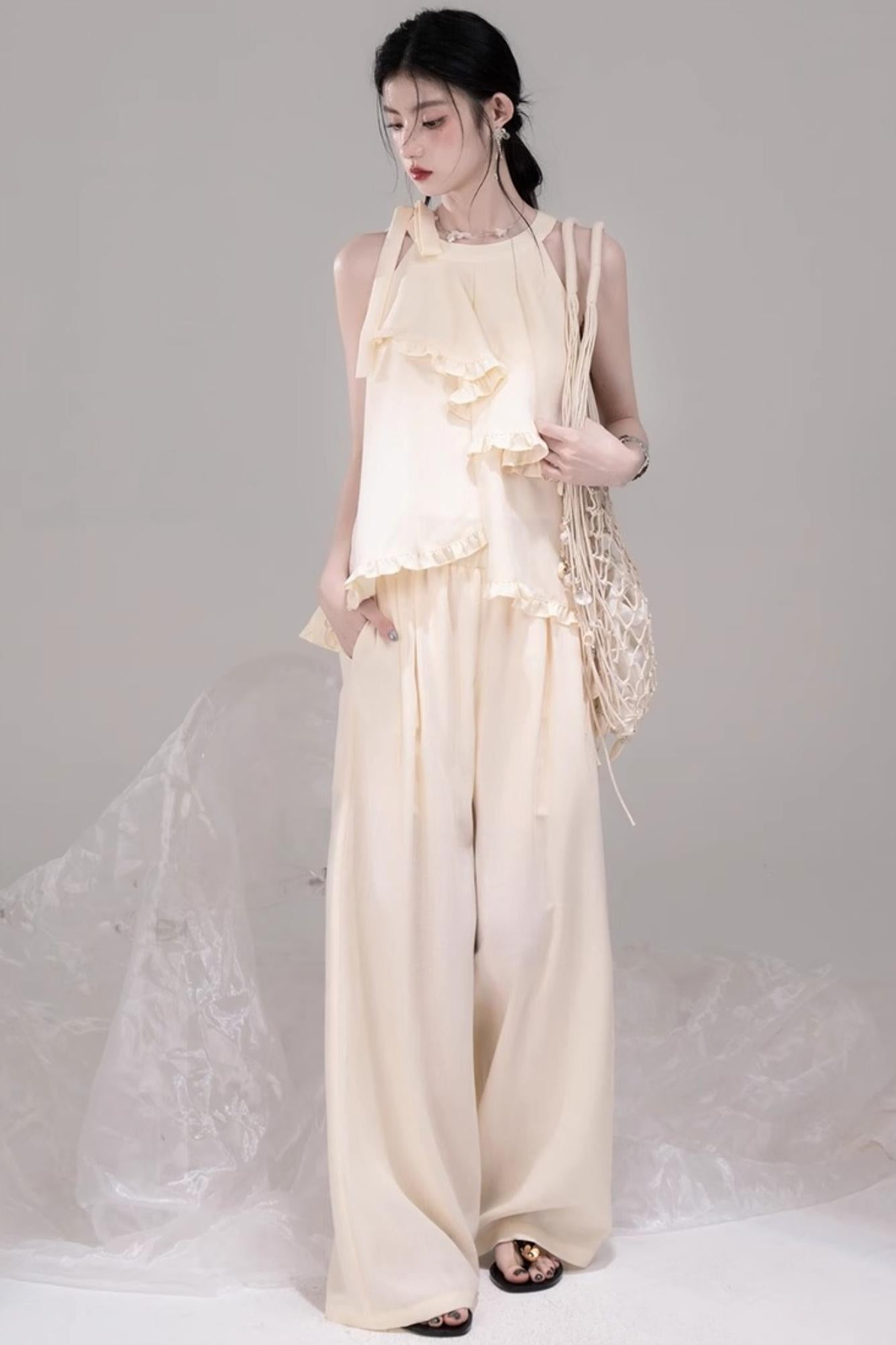 Chill Apricot Ruffle Pants Set-Up