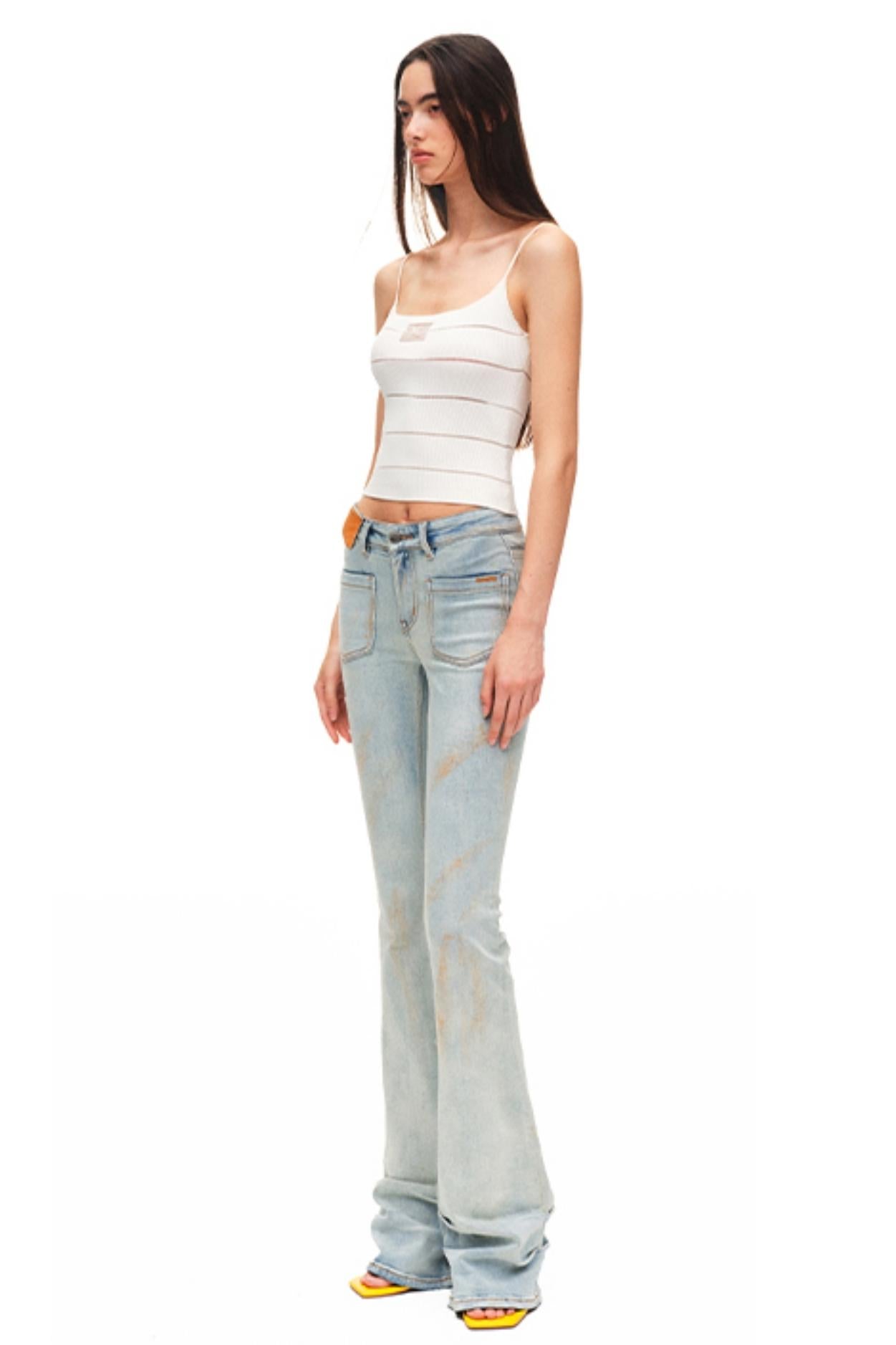 Light Sand Flared Denim Trousers