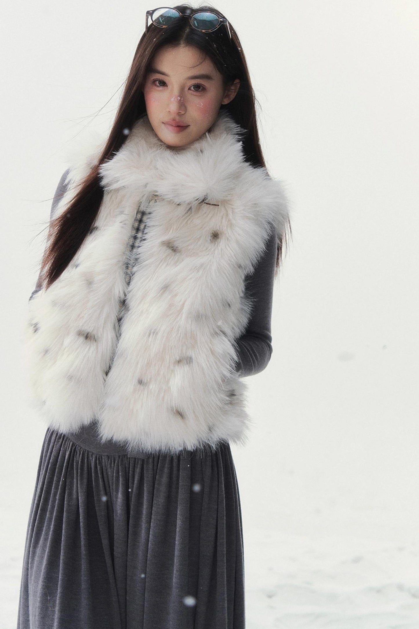 Polka Dot Plaid Fur Coat