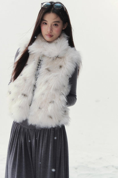 Polka Dot Plaid Fur Coat