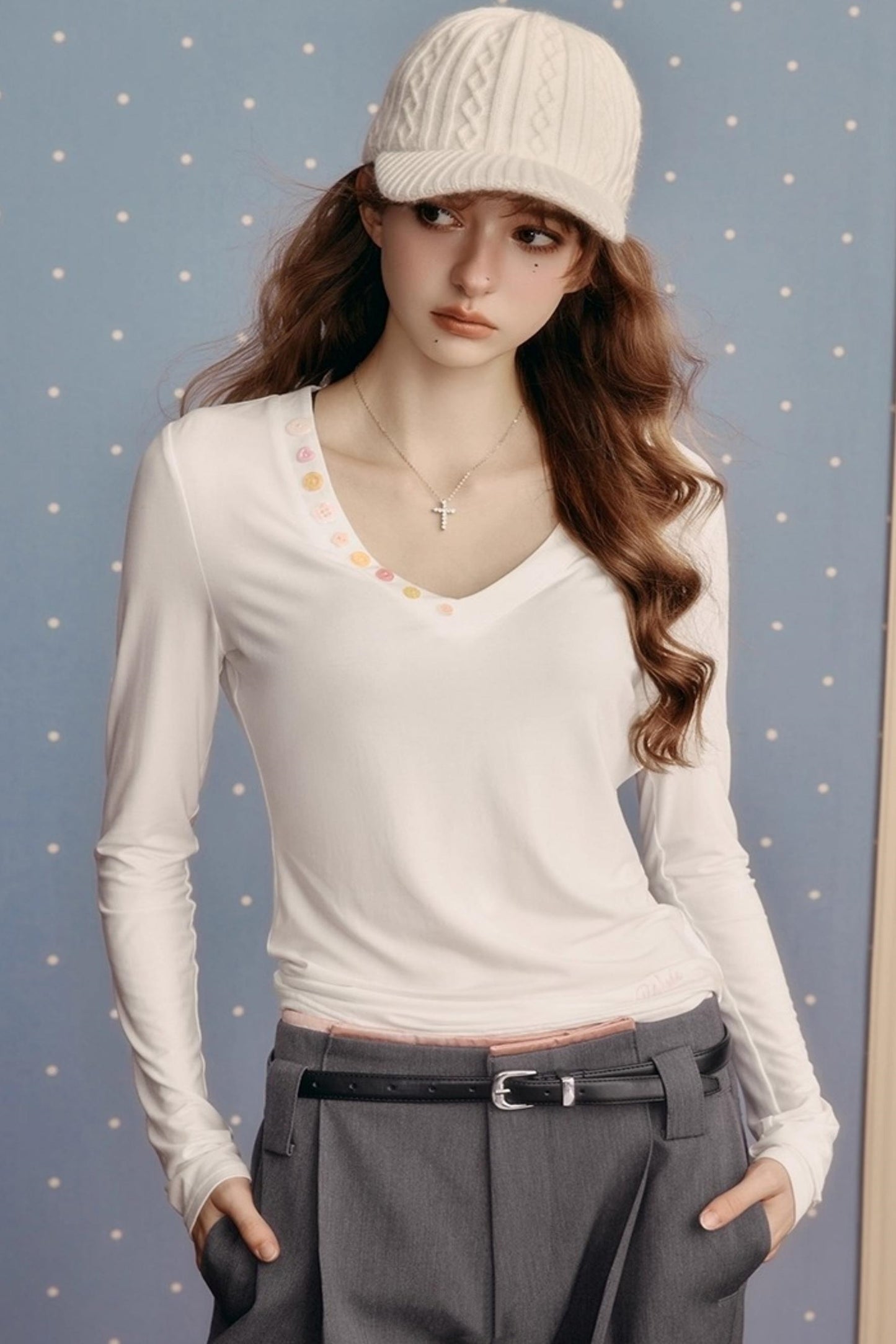 Winter V-Neck Long-Sleeved T-Shirt