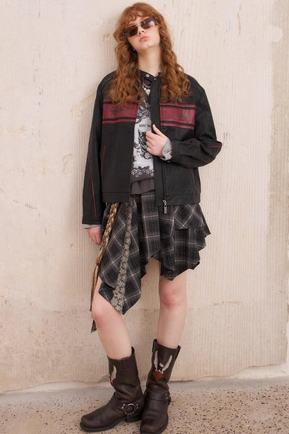 Rose Embroidered Leather Jacket