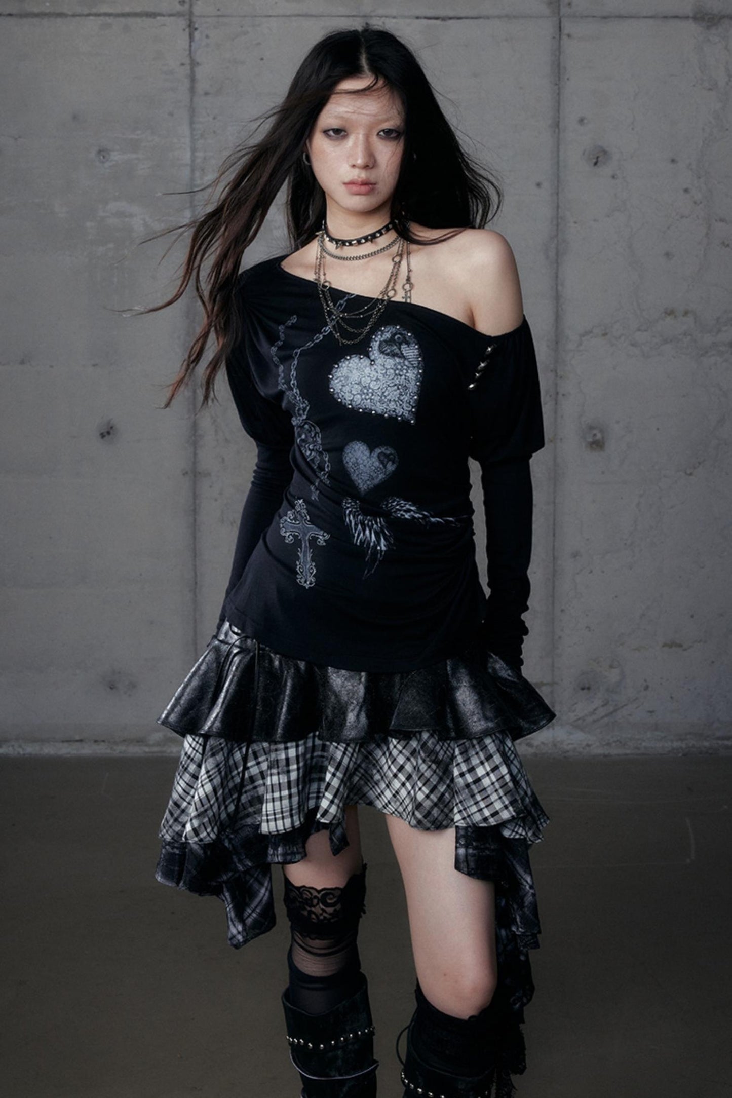 Puff Sleeve Punk Print Shirt