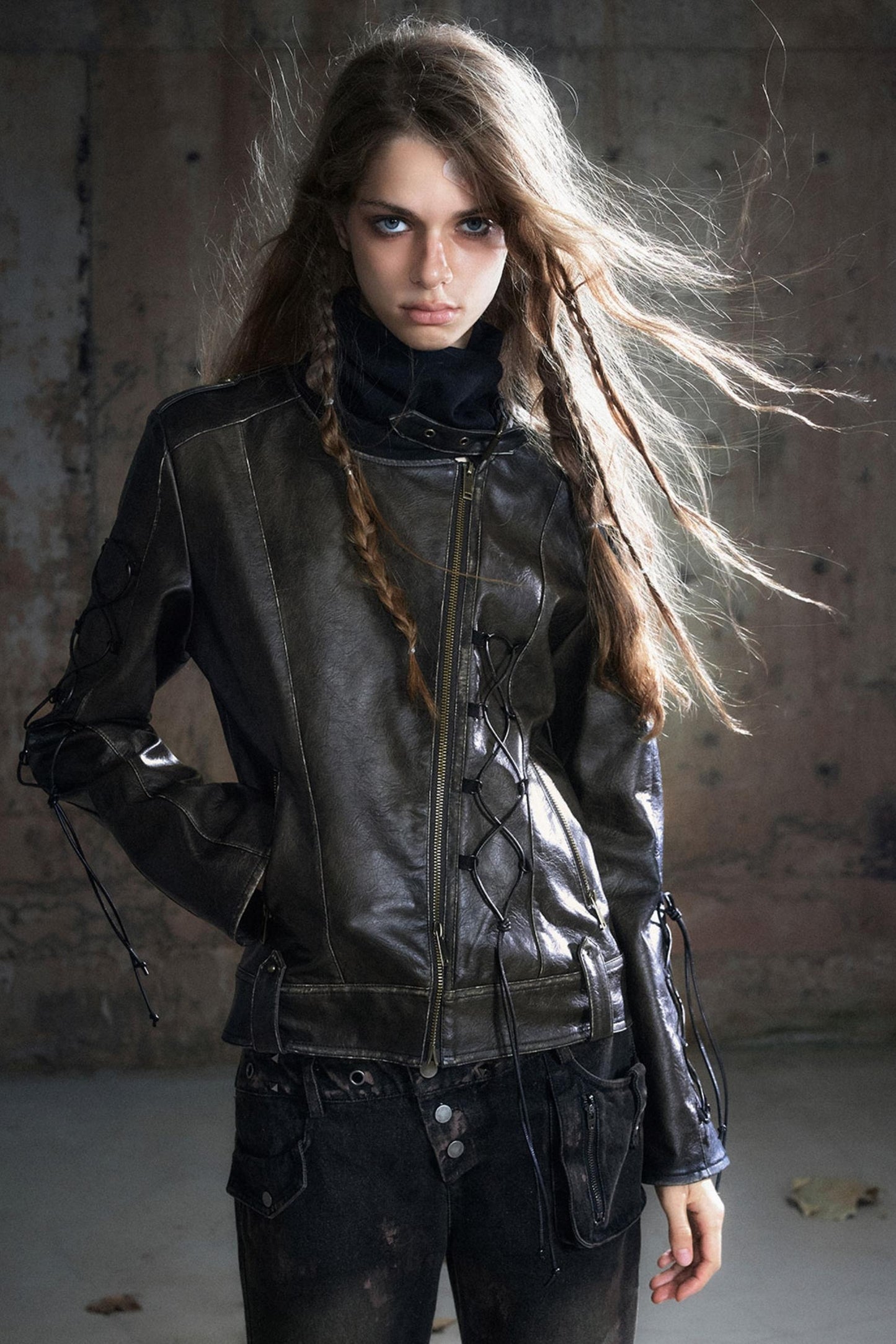 Panelled Knit Leather Jacket