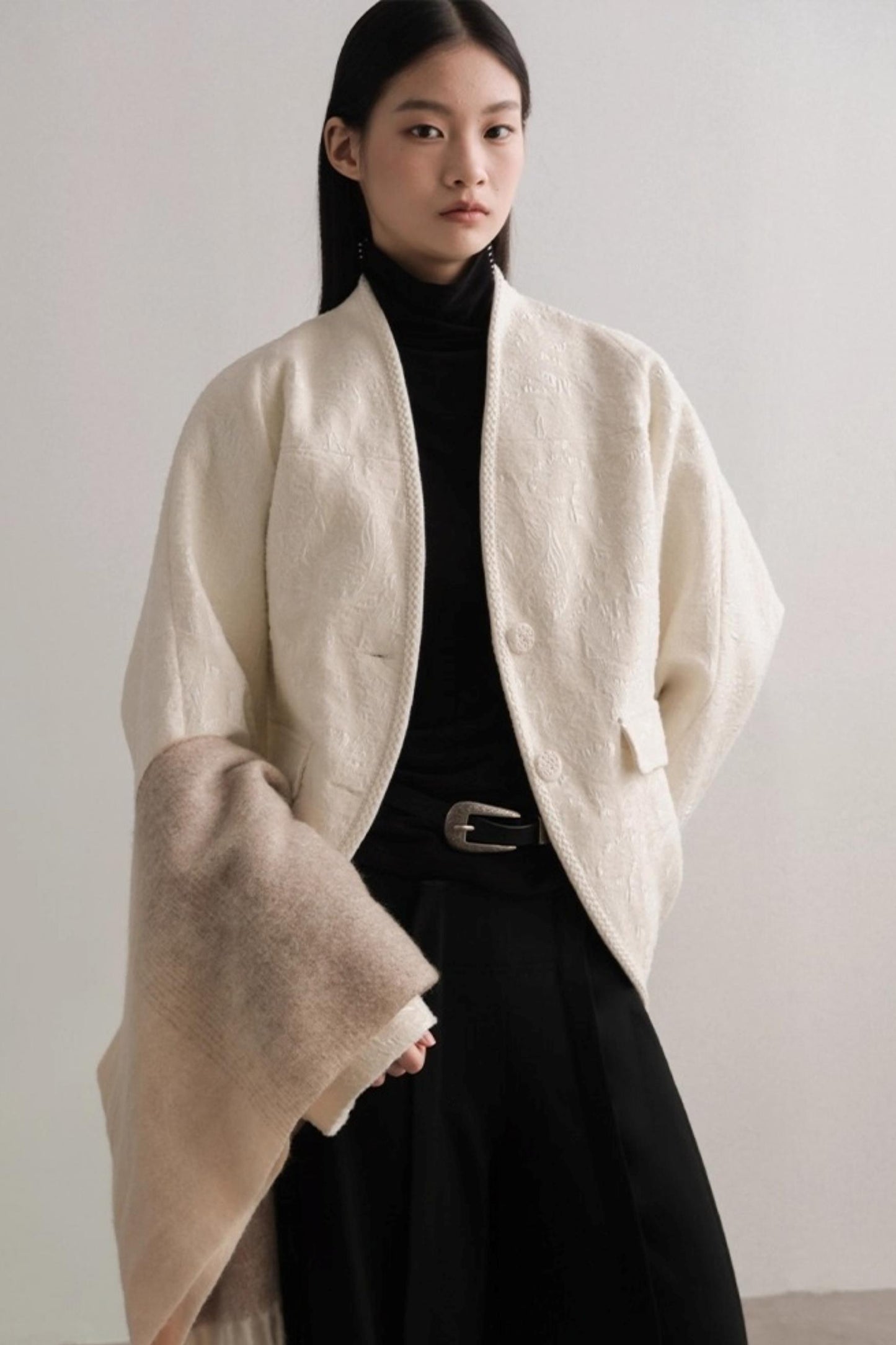 Color-Block High Neck Knit Top