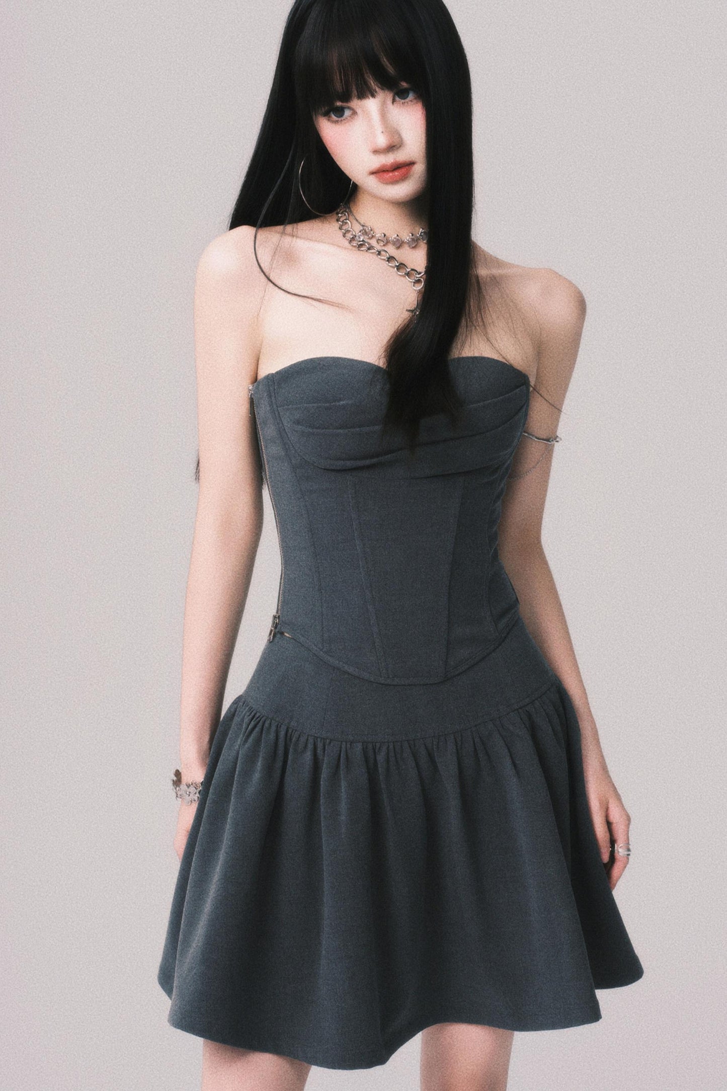 Fishbone Waist Top & Fluffy Skirt Set-Up