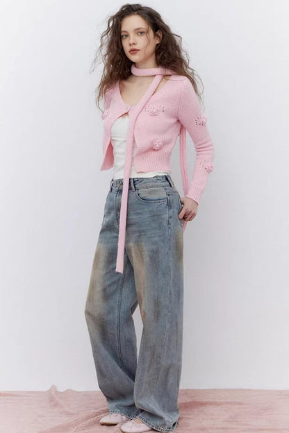 Blaue Vintage-Rosen-Jeanshose