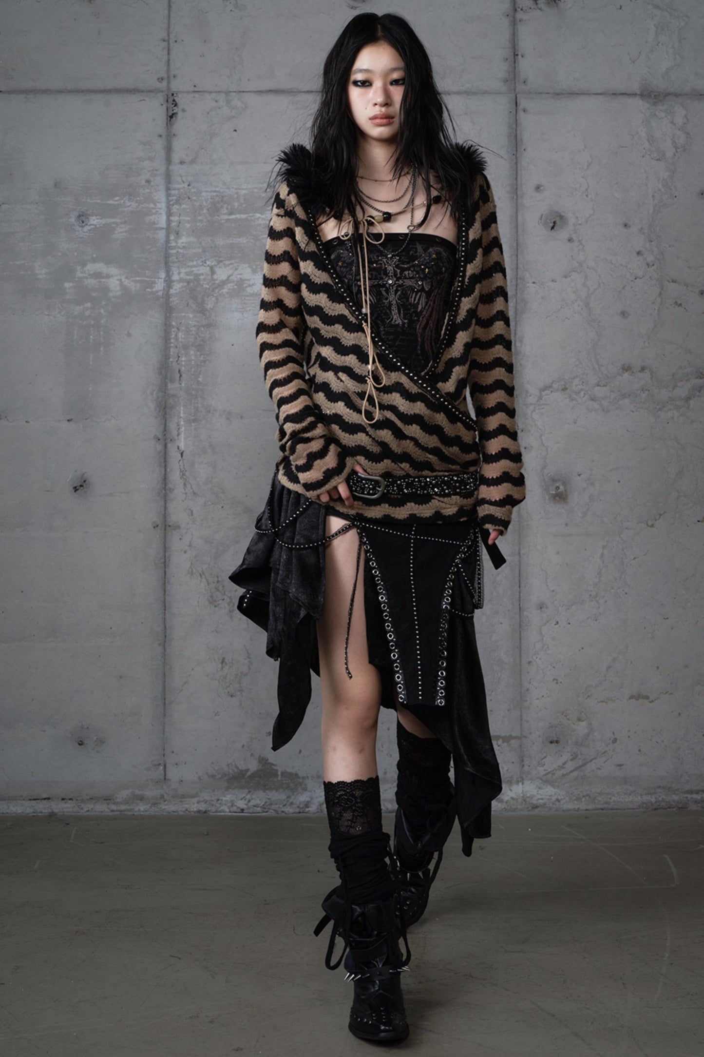 Bandeau Fake Two-Piece Striped Knit Top Set