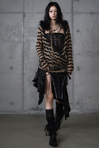 Bandeau Fake Two-Piece Striped Knit Top Set