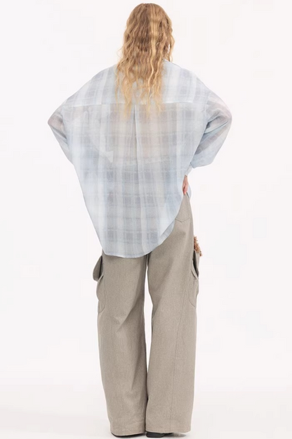 Plaid Lantern Sleeve Blouse