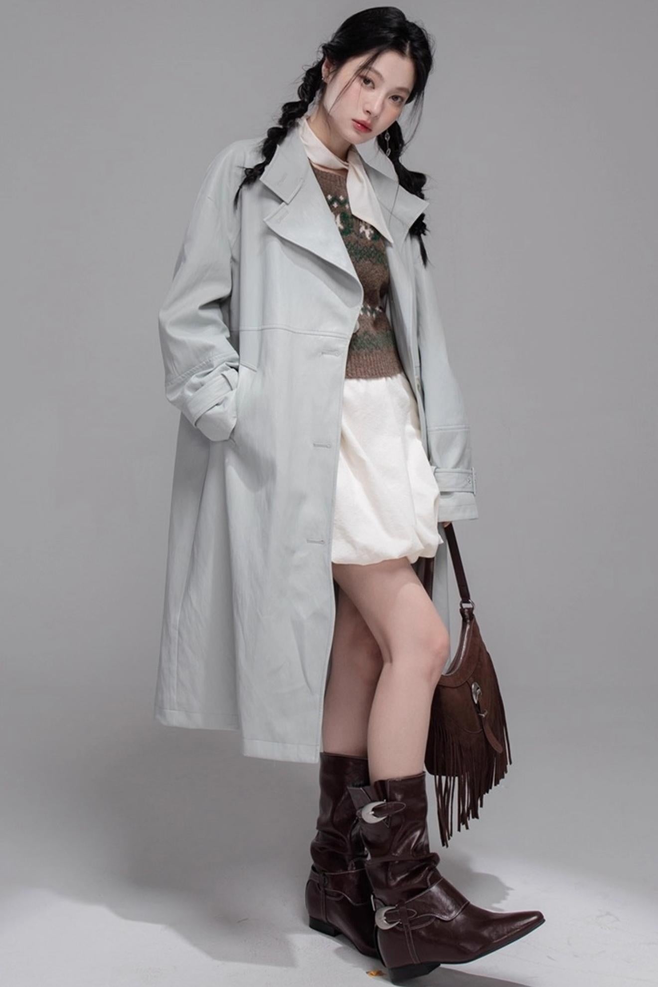 Two Collared Leather Trench Coat