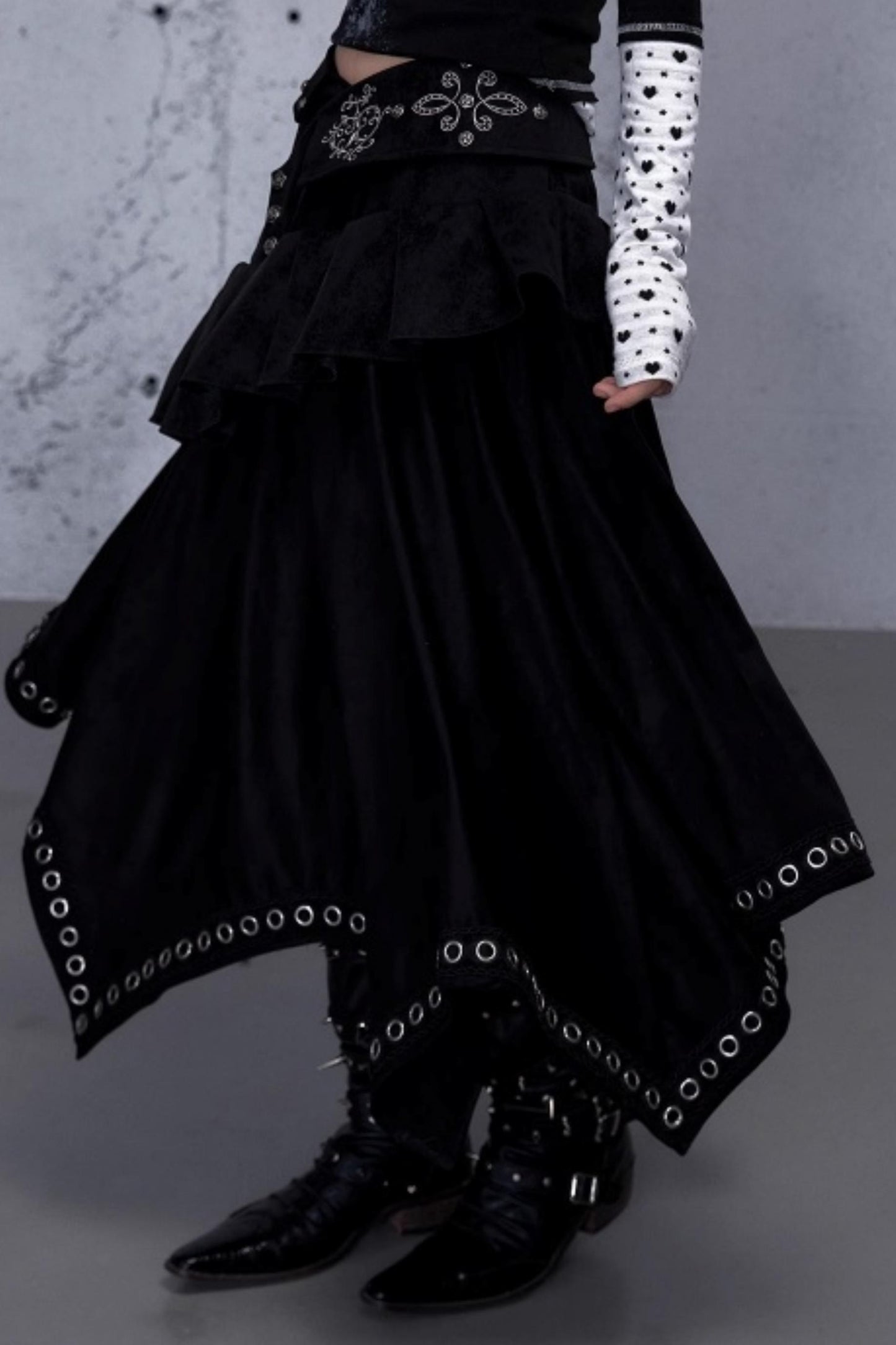 Dark Punk Patchwork Midi Skirt