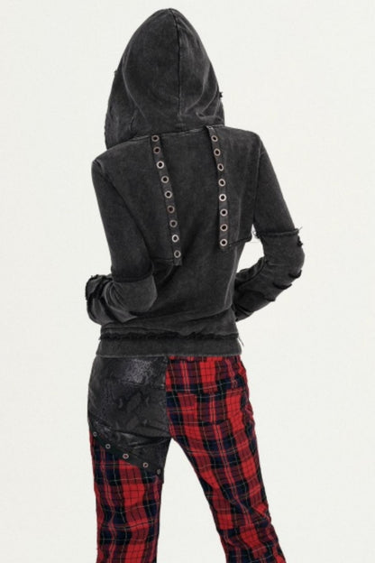 Washed Distressed Hooded Jacket