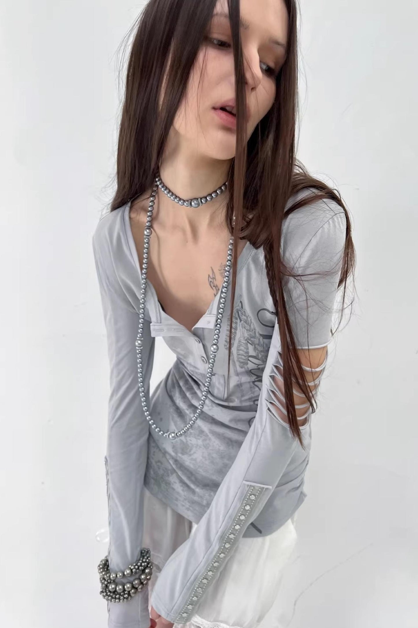 Ripped Punk Printed Sweater