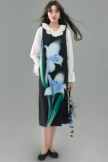 Rose Ruffled Long-Sleeved Shirt