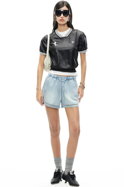 Textured Satin Embroidered Tee