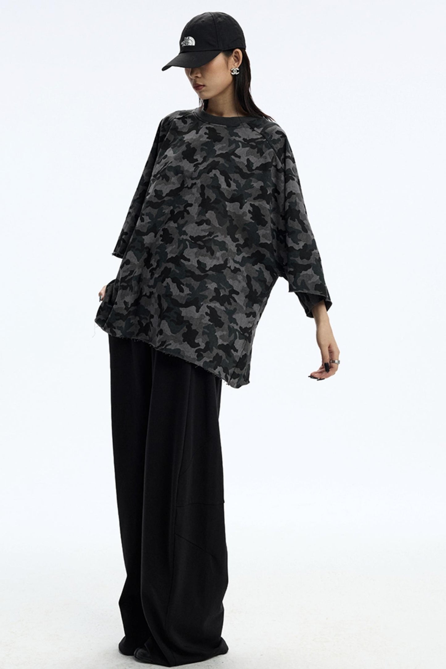 Vintage Camouflage Three-Quarter Sleeve Top