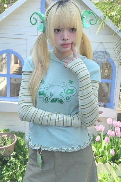 Green Devil Horns Hoodie Top