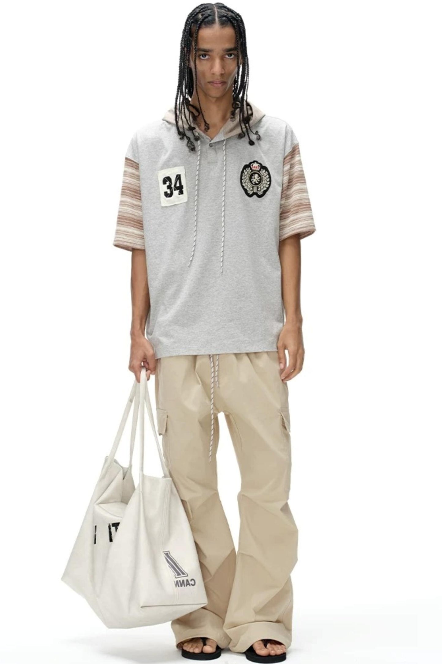 Hooded Striped Badge T-Shirt