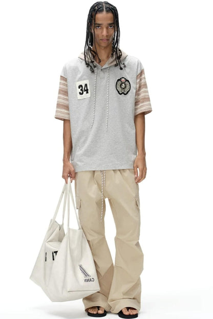 Hooded Striped Badge T-Shirt