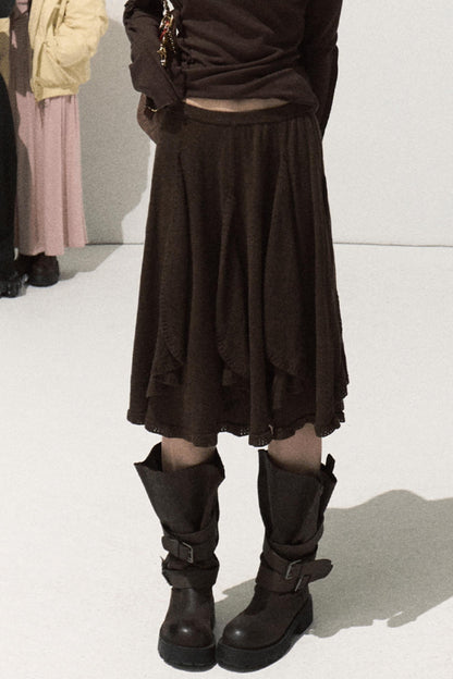 Wool Jacquard Ruffle Skirt